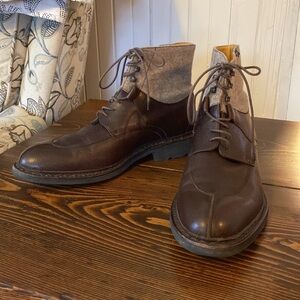 Paraboot Beaumont Brown Leather Men's Boots 9 Tweed Wool Made in France